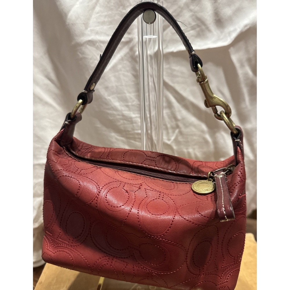 Rare Vintage Coach Y2K Red Embossed Signature Mini Bag